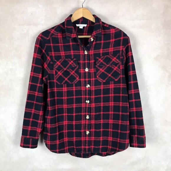 Beach Lunch Lounge Women's Black/Red Flannel Button Down Shirt - Picture 3 of 6